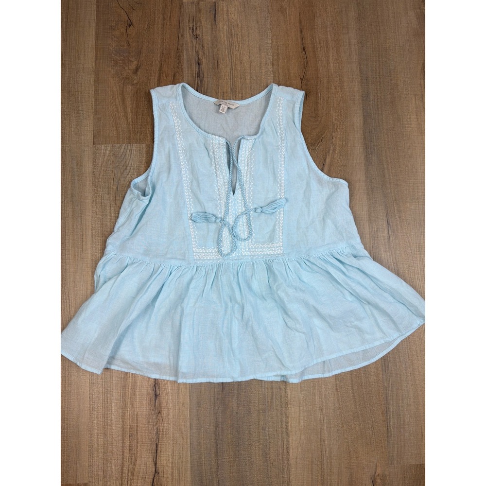 Lucky Brand Womens Light Blue Embroidered Tassel Gauze Peplum Tank Top Large